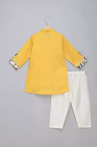 Yellow printed cotton Boy's Kurta Pyjama