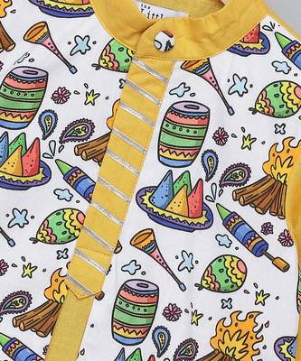 Yellow printed cotton Boy's Kurta Pyjama 5