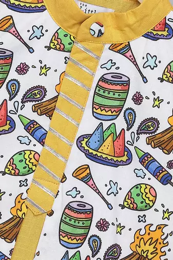 Yellow printed cotton Boy's Kurta Pyjama