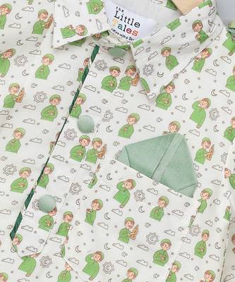 Green printed cotton silk Boy's Kurta Pyjama 5