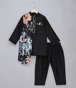 Black printed cotton silk kurta pyjama
