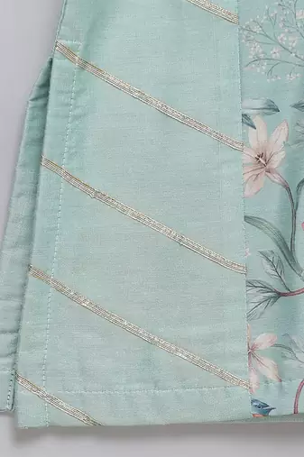 Green printed cotton silk Boy's Kurta Pyjama