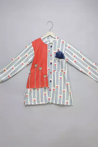 Blue printed cotton silk Boy's Kurta Pyjama