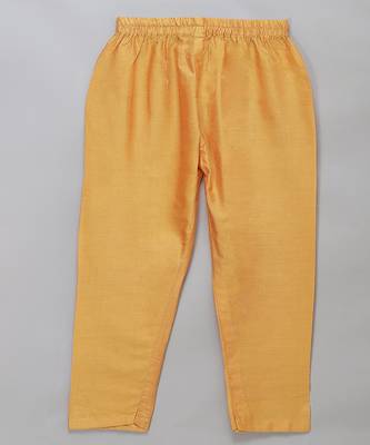 Yellow printed cotton silk Boy's Kurta Pyjama 4