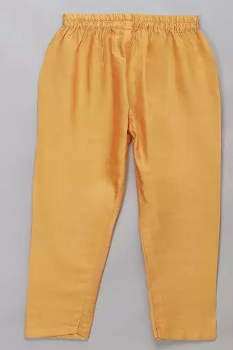 Yellow printed cotton silk Boy's Kurta Pyjama