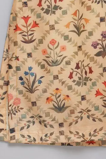 Yellow printed cotton silk Boy's Kurta Pyjama