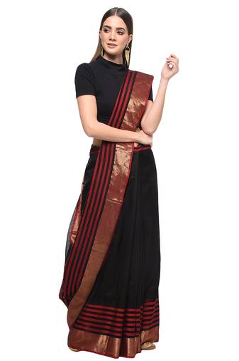 Black chanderi hand woven saree with blouse pc