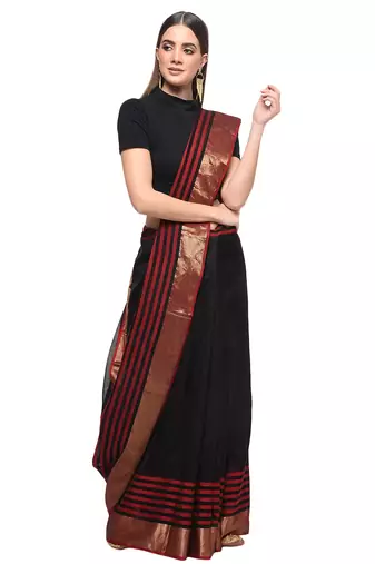Black chanderi hand woven saree with blouse pc
