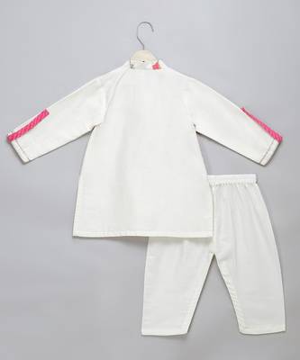 White printed cotton silk Boy's Kurta Pyjama 2
