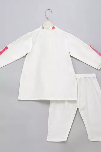 White printed cotton silk Boy's Kurta Pyjama