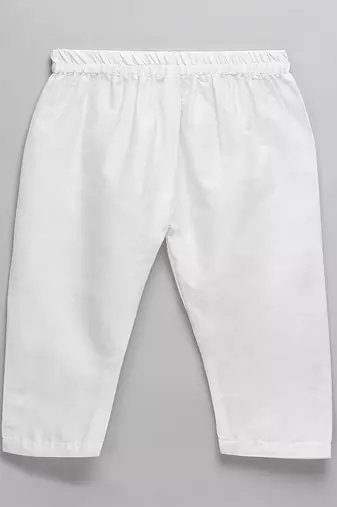 White printed cotton silk Boy's Kurta Pyjama