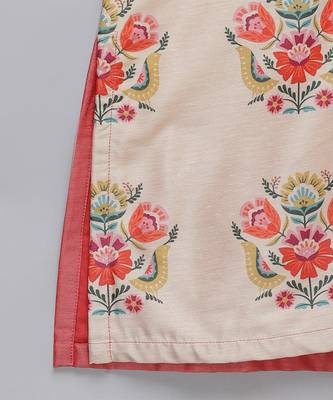 Peach printed cotton silk Boy's Kurta Pyjama 5