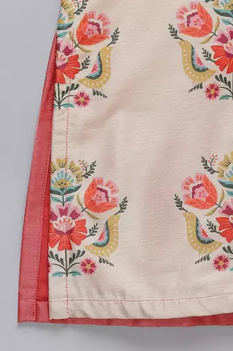 Peach printed cotton silk Boy's Kurta Pyjama