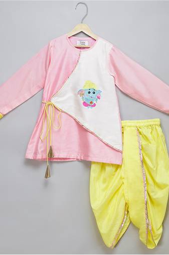 Pink printed cotton silk kurta pyjama