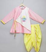 Pink printed cotton silk kurta pyjama