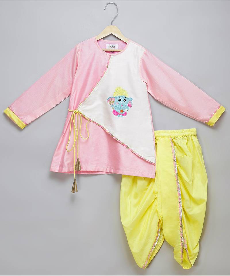 Pink printed cotton silk kurta pyjama