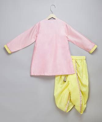 Pink printed cotton silk Boy's Kurta Pyjama 2