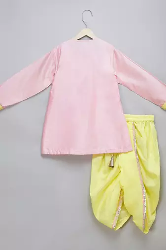 Pink printed cotton silk Boy's Kurta Pyjama