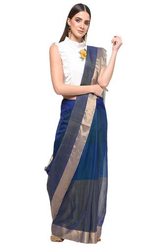 Dark blue chanderi hand woven saree with blouse pc