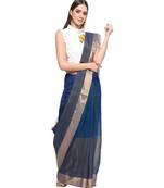 Dark blue chanderi hand woven saree with blouse pc