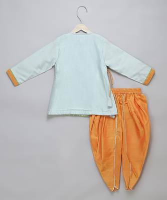 Blue printed cotton silk Boy's Kurta Pyjama 2