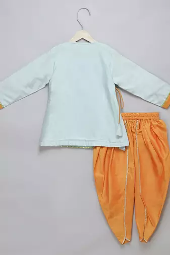 Blue printed cotton silk Boy's Kurta Pyjama