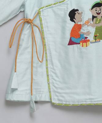 Blue printed cotton silk Boy's Kurta Pyjama 5
