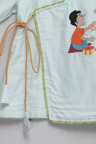 Blue printed cotton silk Boy's Kurta Pyjama
