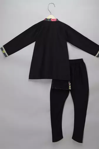 Black printed cotton silk kurta pyjama