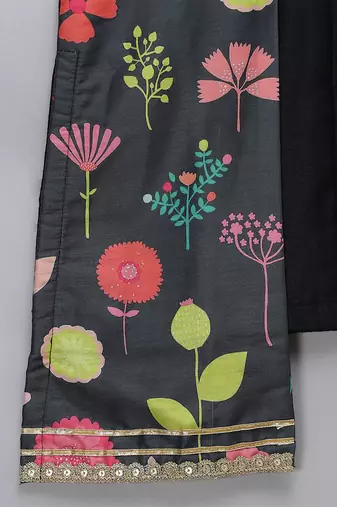 Black printed cotton silk kurta pyjama