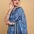 Blue chanderi cotton silk block print saree