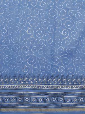 Blue chanderi cotton silk block print saree 5