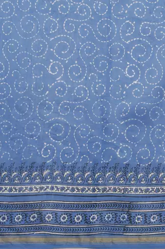Blue chanderi cotton silk block print saree