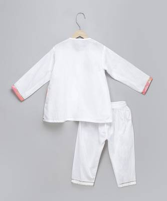 White printed cotton silk Boy's Kurta Pyjama 2