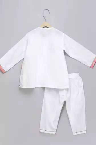 White printed cotton silk Boy's Kurta Pyjama