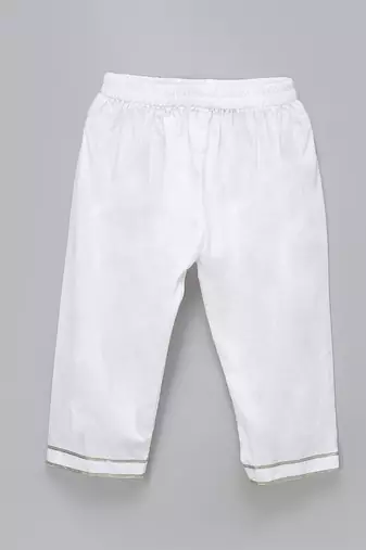 White printed cotton silk Boy's Kurta Pyjama