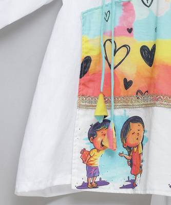 White printed cotton silk Boy's Kurta Pyjama 4