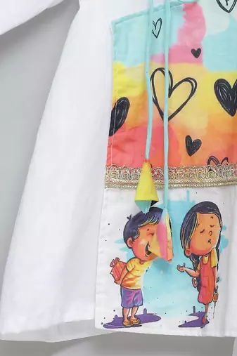 White printed cotton silk Boy's Kurta Pyjama