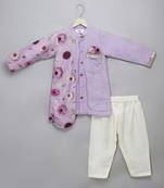 Purple printed cotton silk kurta pyjama