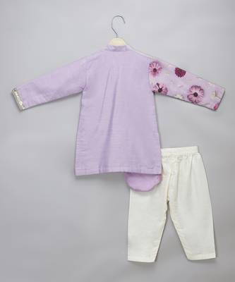 Purple printed cotton silk Boy's Kurta Pyjama 2