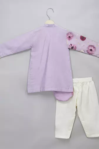 Purple printed cotton silk Boy's Kurta Pyjama