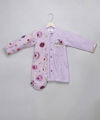 Purple printed cotton silk Boy's Kurta Pyjama 3