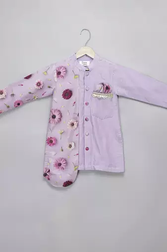 Purple printed cotton silk Boy's Kurta Pyjama