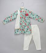 Blue printed cotton silk kurta pyjama