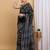 Black chanderi cotton silk block print saree
