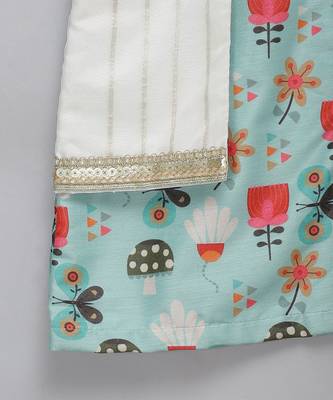 Blue printed cotton silk Boy's Kurta Pyjama 5