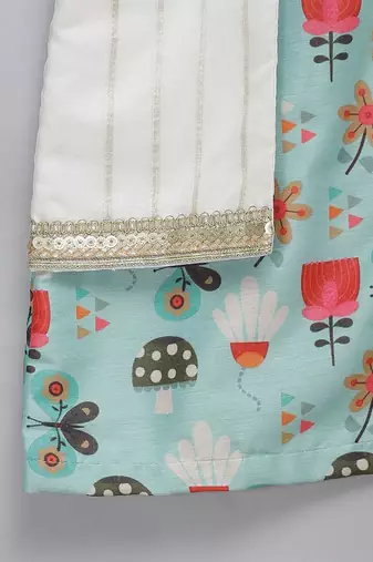 Blue printed cotton silk Boy's Kurta Pyjama