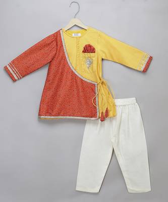 Multicolor printed cotton silk Boy's Kurta Pyjama 1