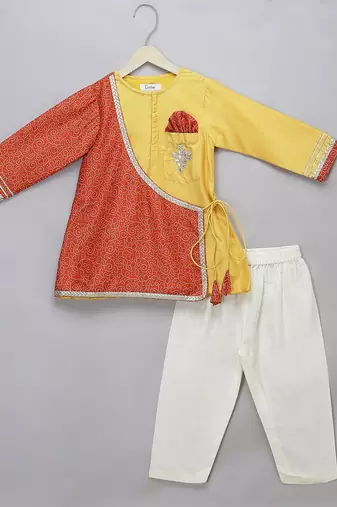 Multicolor printed cotton silk kurta pyjama