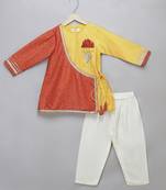 Multicolor printed cotton silk kurta pyjama